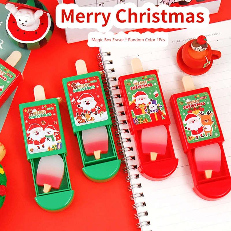 

1Pcs Kawaii Santa Claus Magic Box Rubber Erasers Drawing Tool Eraser Student Stationery Prizes School Supplies Christmas Gift