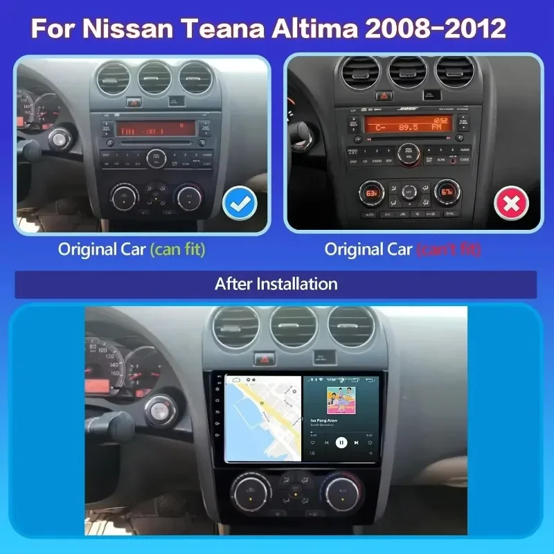 

Автомобильное стерео радио Android с беспроводным CarPlay Android Auto 2G + 32G 9-дюймовый сенсорный экран автомобильного радио для Nissan Altima Teana 2008-2012