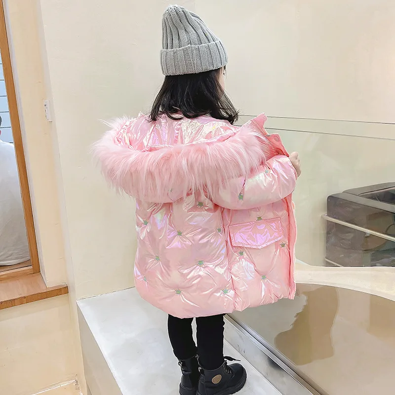 Girls' Winter New Thick Coat, Children's Cotton Clothes, Girls' Winter Style, Western Style, No Wash Crown Colorful Cotton Cloth