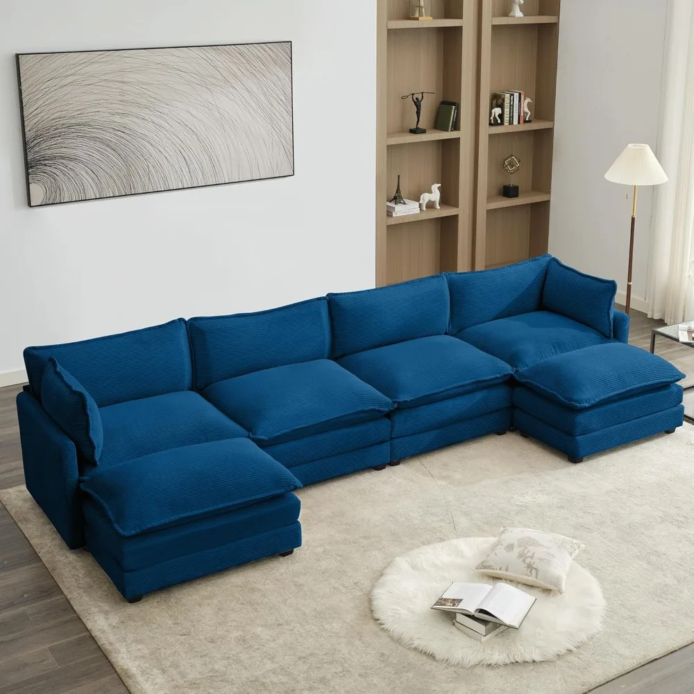 

148 Inch Modular Sectional Sofa, Comfortable Cloud Sofa Sectional Sofa, Corduroy Sectional Sofa with 2 Removable Footstools