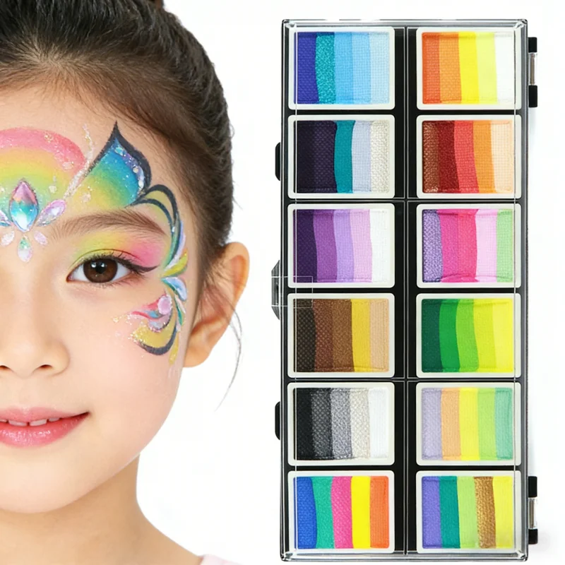 Pintura Facial Profesional 12x10g, Kit de Pintura Corporal a Base de Agua para Adultos, Paleta Arcoíris, Fácil de Usar para Maquillaje Infantil DIY