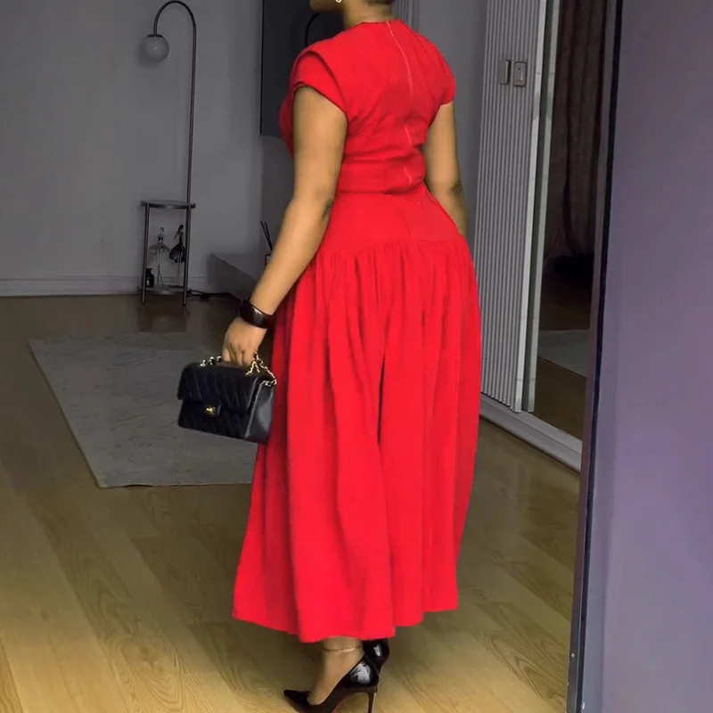 Slergiri feminino manga em camadas o pescoço festa a linha vestido de verão cintura elástica elegante zíper volta vermelho vestidos longos femininos