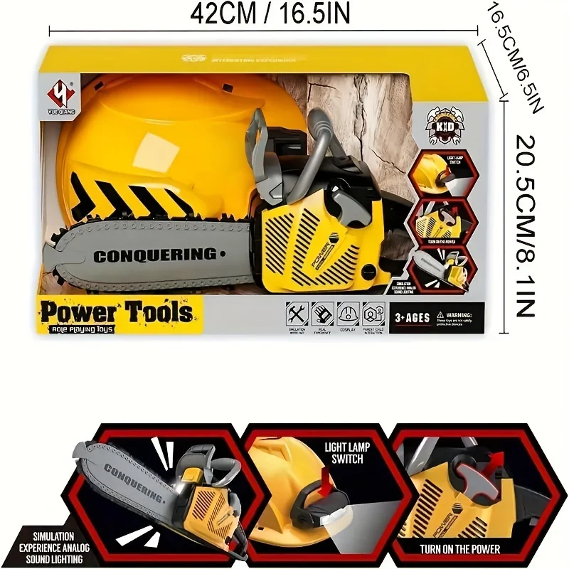 Kids Tool Set Toddler Electronic Chainsaw Toy with Helmet Construction Toys Tool Kit Christmas Birthday Gifts for Boys Girls