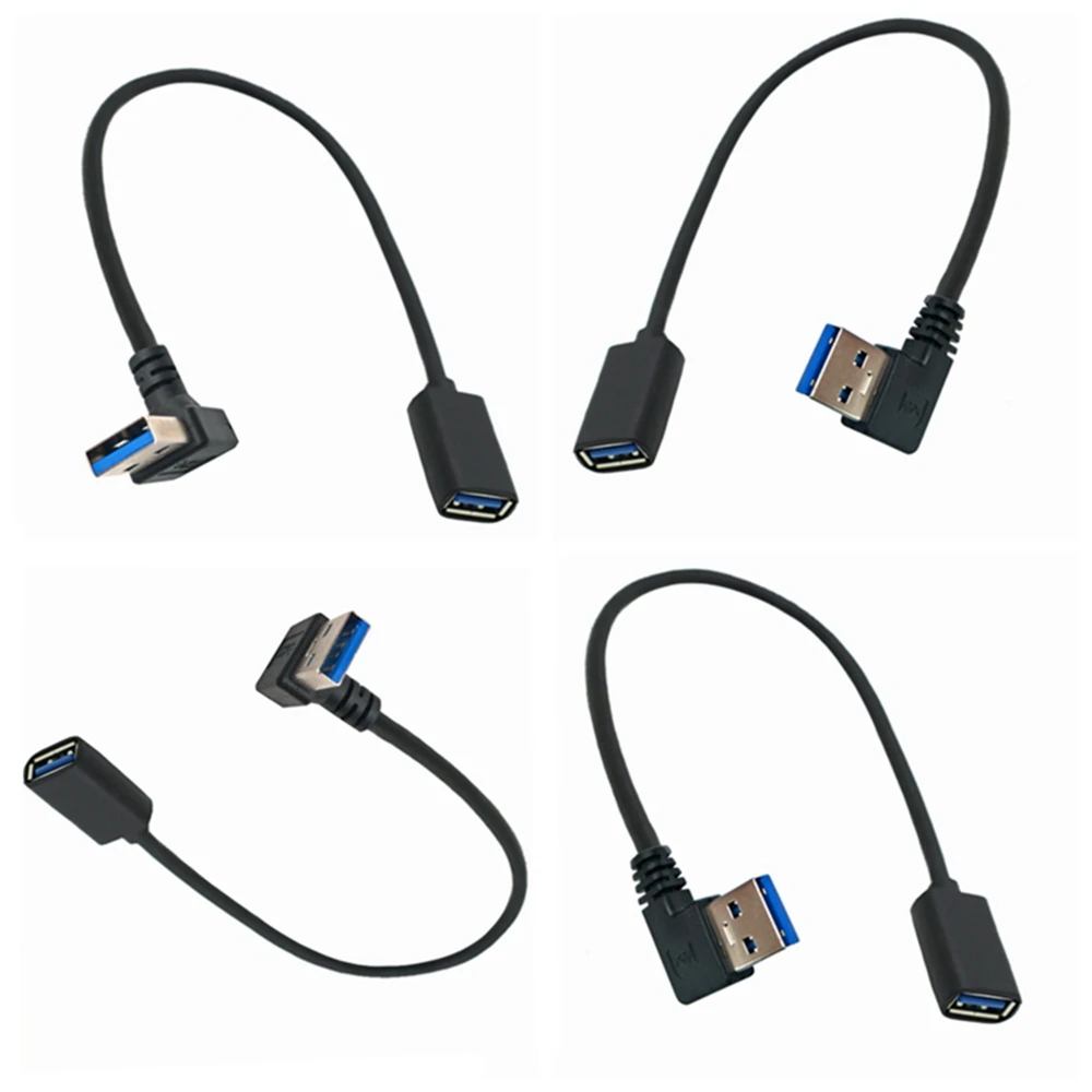 

USB 3.0 male to female elbow extension line, left and right 90 degree elbows connected to USB flash drive mouse keyboard data ca