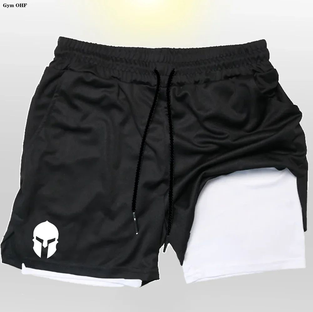 Men's sports double-layer shorts for fitness, tight fitting, high elasticity, sweat absorption, breathable training shorts
