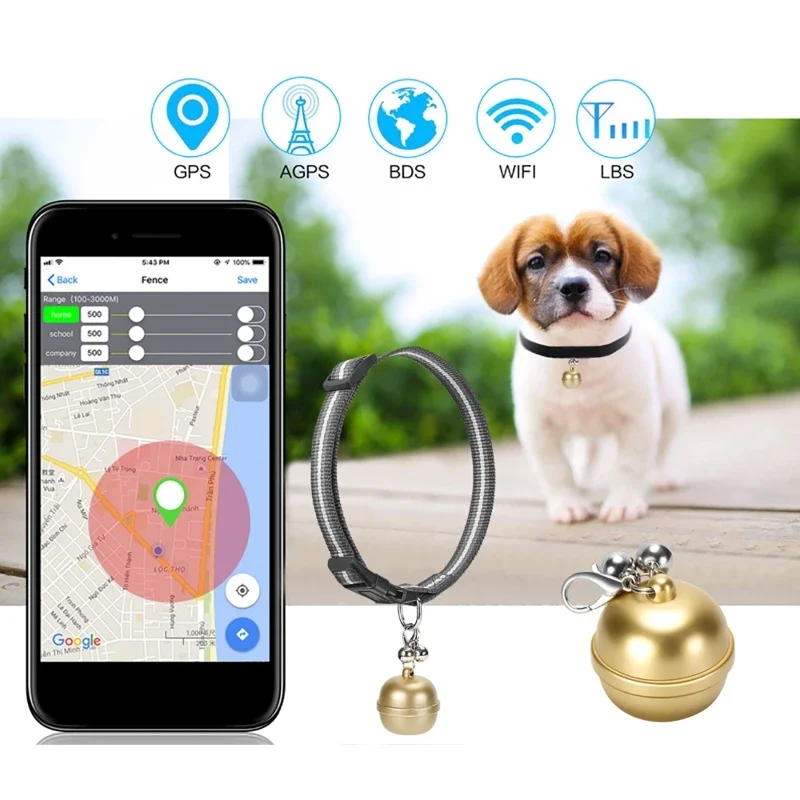 

Smart Pet Bell GPS Locator Dog Cat Anti-lost Device IP67 Waterproof Electronic Fence Positioning Collar