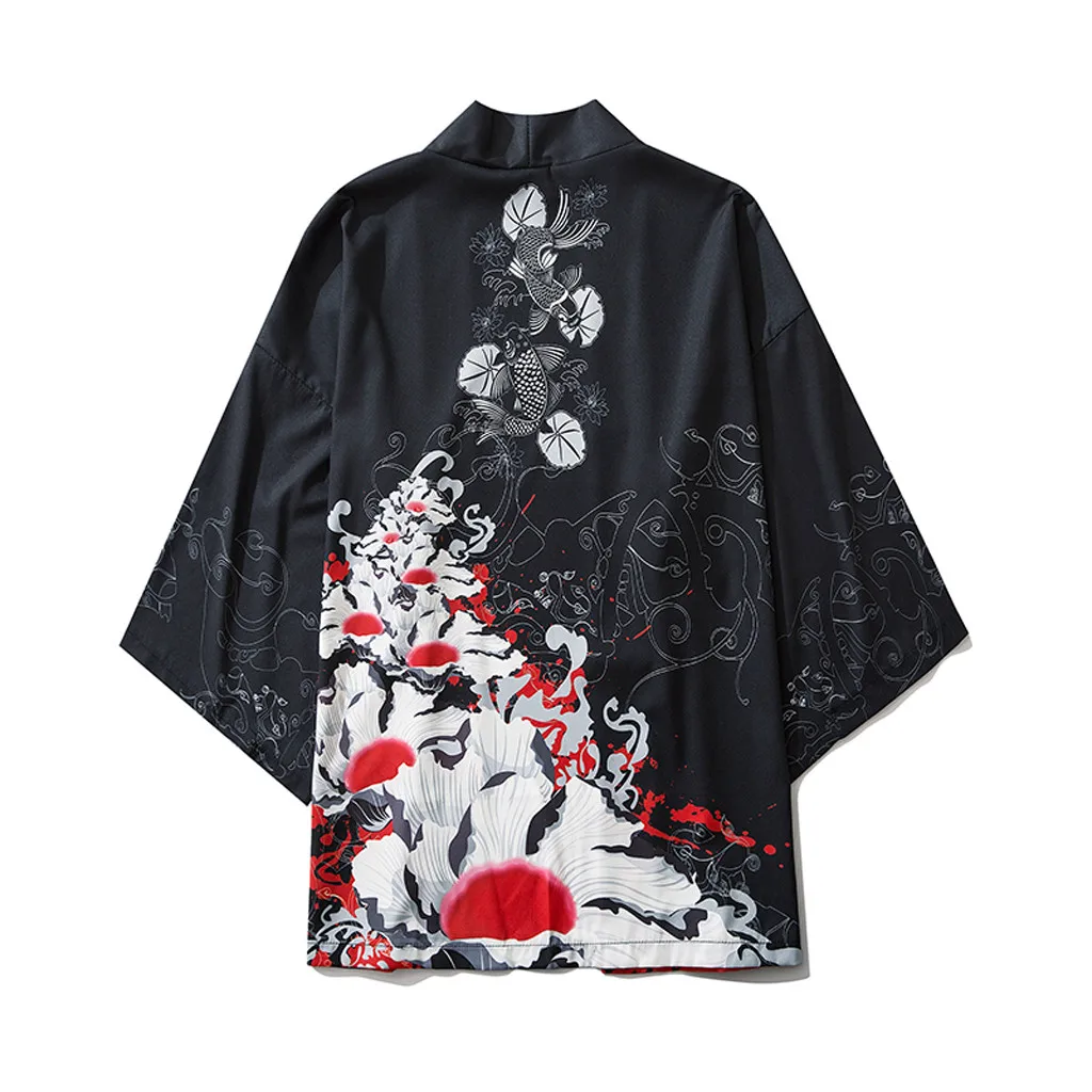 Summer Print Shirts Mens Loose Shirt Blouse Long Sleeves Top Kimono Cloak Japanese Style Summer Shirt For Man Ropa Hombre