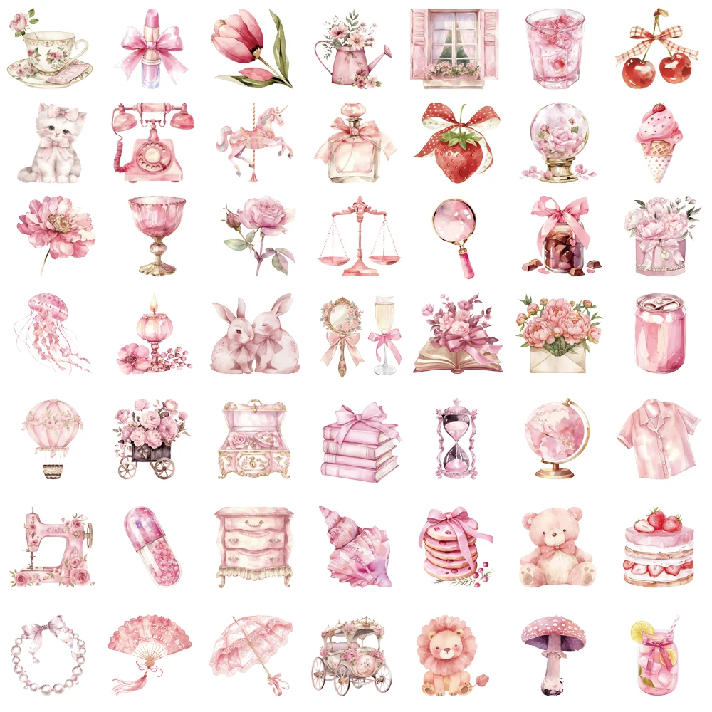 50/100 Stück Rosa Märchen-Aufkleber DIY Scrapbook Stoßstange Skateboard Journaling Laptop Koffer PET Handyhülle Rückseiten-Deko-Sticker