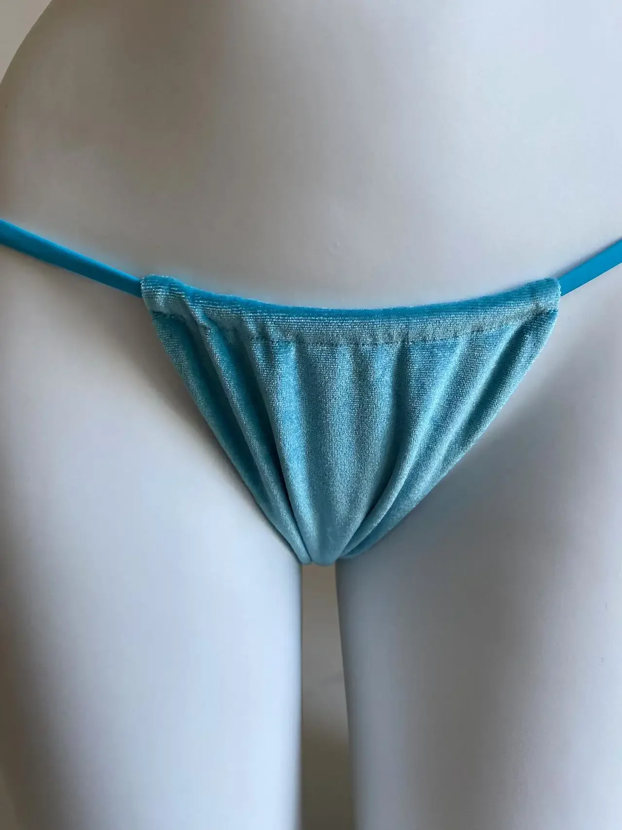 Bikini de terciopelo Sexy para Mujer, traje de baño con Tanga y cordones de color azul liso, traje de baño Bandage recortado, Micro traje de baño para playa 2025