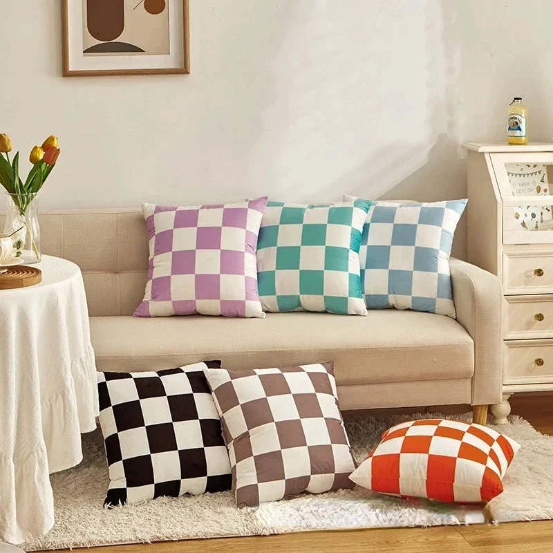 Fashion Checkerboard Plaid Double-sided Printed pillow cover Short plush Suitable living room bedrooms sofas throw cushion cover