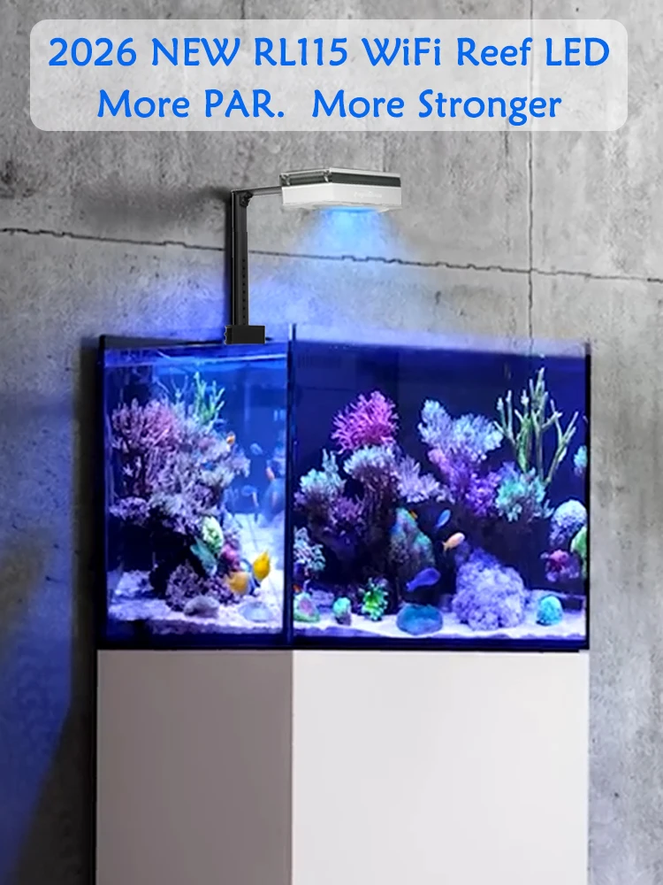 PopBloom NEW RL115 WiFi Reef Aquarium Lighting for SPS LPS Corals and Saltwater Fish Tanks, Enhanced Violet and Blue Spectrum