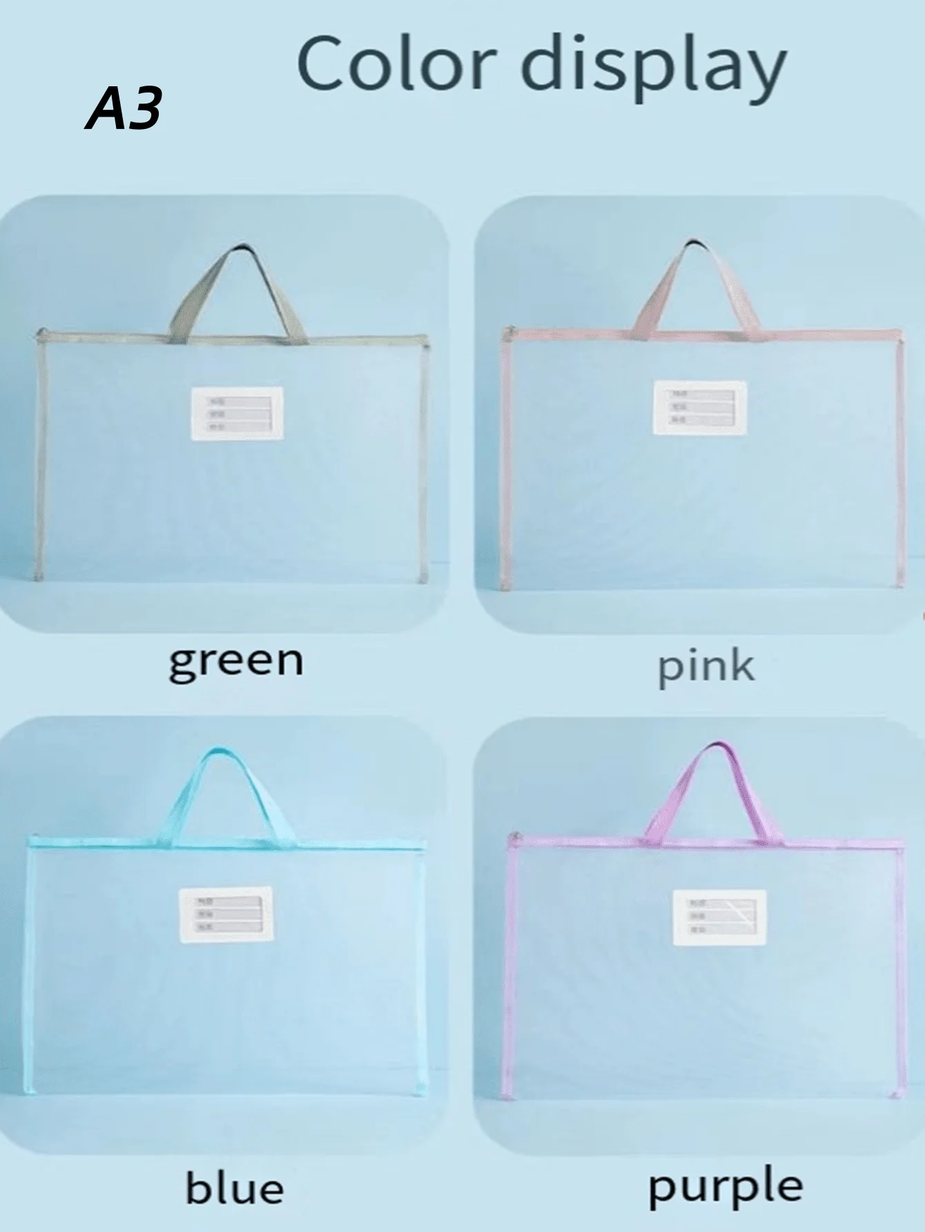 

1pc Thick A2/A3/A4 Document Bag With Transparent Mesh, 2 Styles Of Mesh Grid Zipper Bag, Suitable For Student Exam Papers & Art Supplies Storage