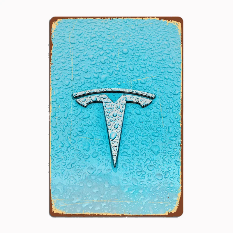 

Tesla Car Logo Top Metal Sign Mural Painting Cinema Living Room Cinema Funny Tin Poster Retro Man Cave Home Tavern