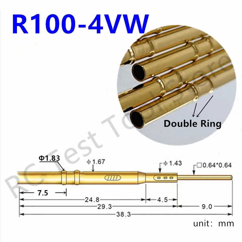 20/100PCS R100-4VW Test Pin P100-B1 Receptacle Brass Tube Needle Sleeve Seat Wire-wrap Probe Sleeve 38.3mm Outer Dia 1.67mm