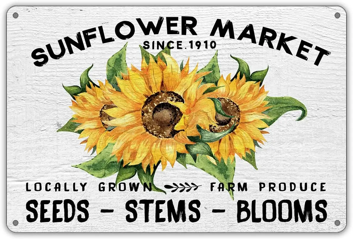 Rustic Sunflower Locally Grown Metal Tin Sign Wall Decor for Home Gifts