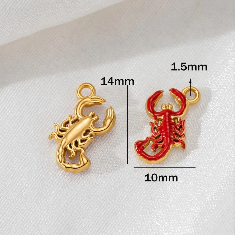 2pcs Stainless Steel Red Crab Lobster Scorpion Charms Enamel Pendants Jewelry Findings for Bracelet Earring Necklace DIY Craft