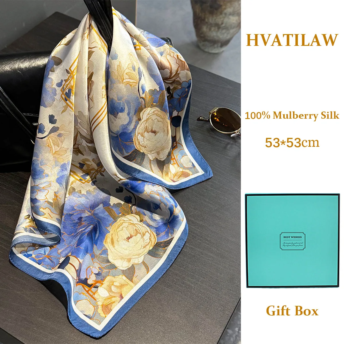 

Premium 100% Mulberry Silk Scarf 53x53cm Women Silk Square Scarf Head Hijab Neckerchief Bandana Lady Neck Hair Luxury Gift Box