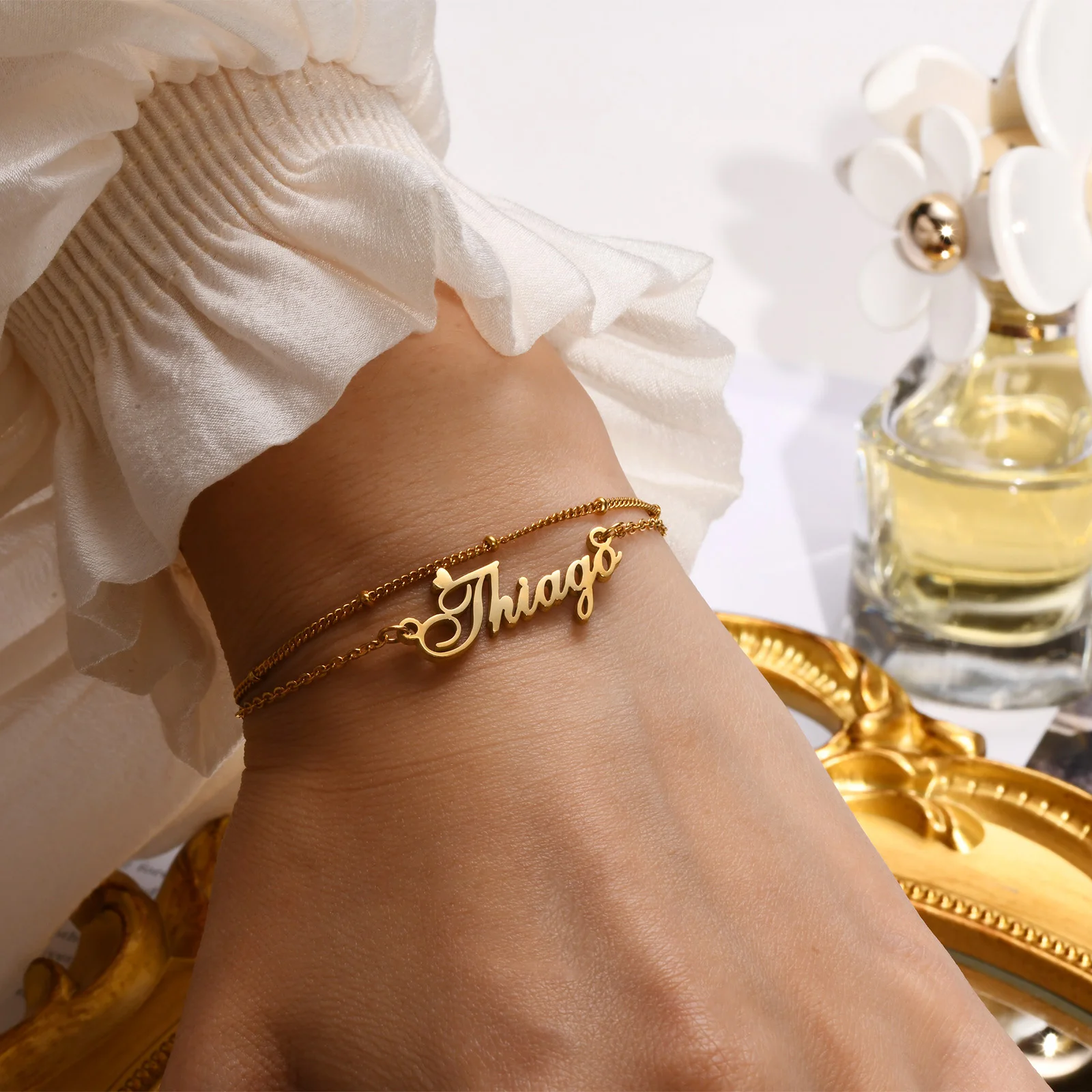 

Fashion Custom Personalized Name Bracelets for Women, Gold Color Name ID Bracelet Gift To Girls Female,Stainless Steel Nameplate