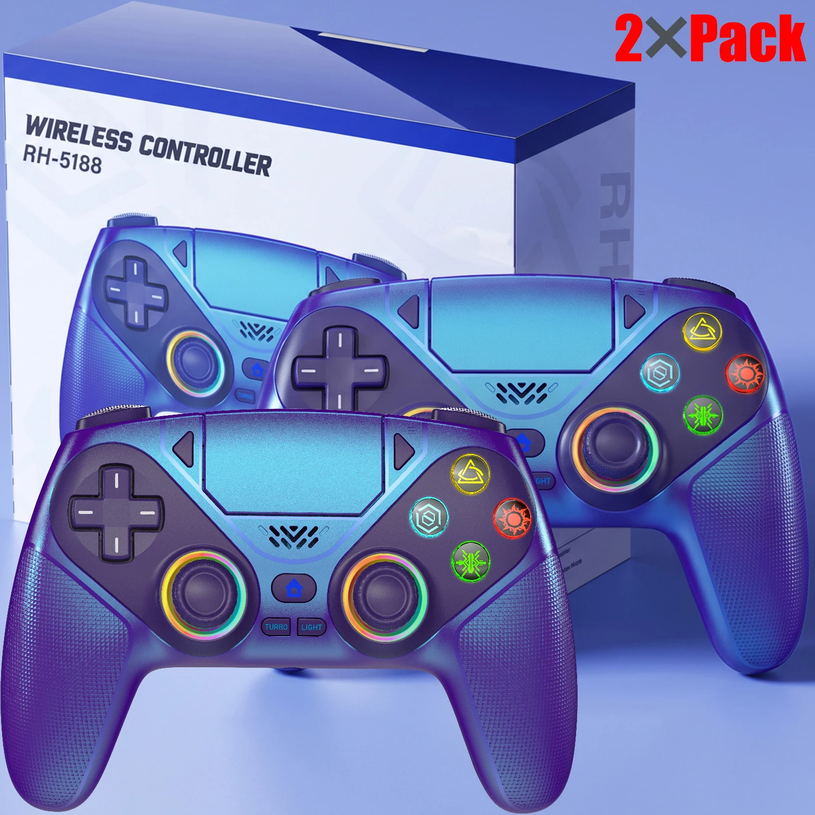 Controller voor Playstation 5/PS5/PS5 Pro/Slim/PC, draadloze gamepads met RGB-licht, turbofunctie, programmeerbare knoppen, dubbele vibratie, gamecontroller.