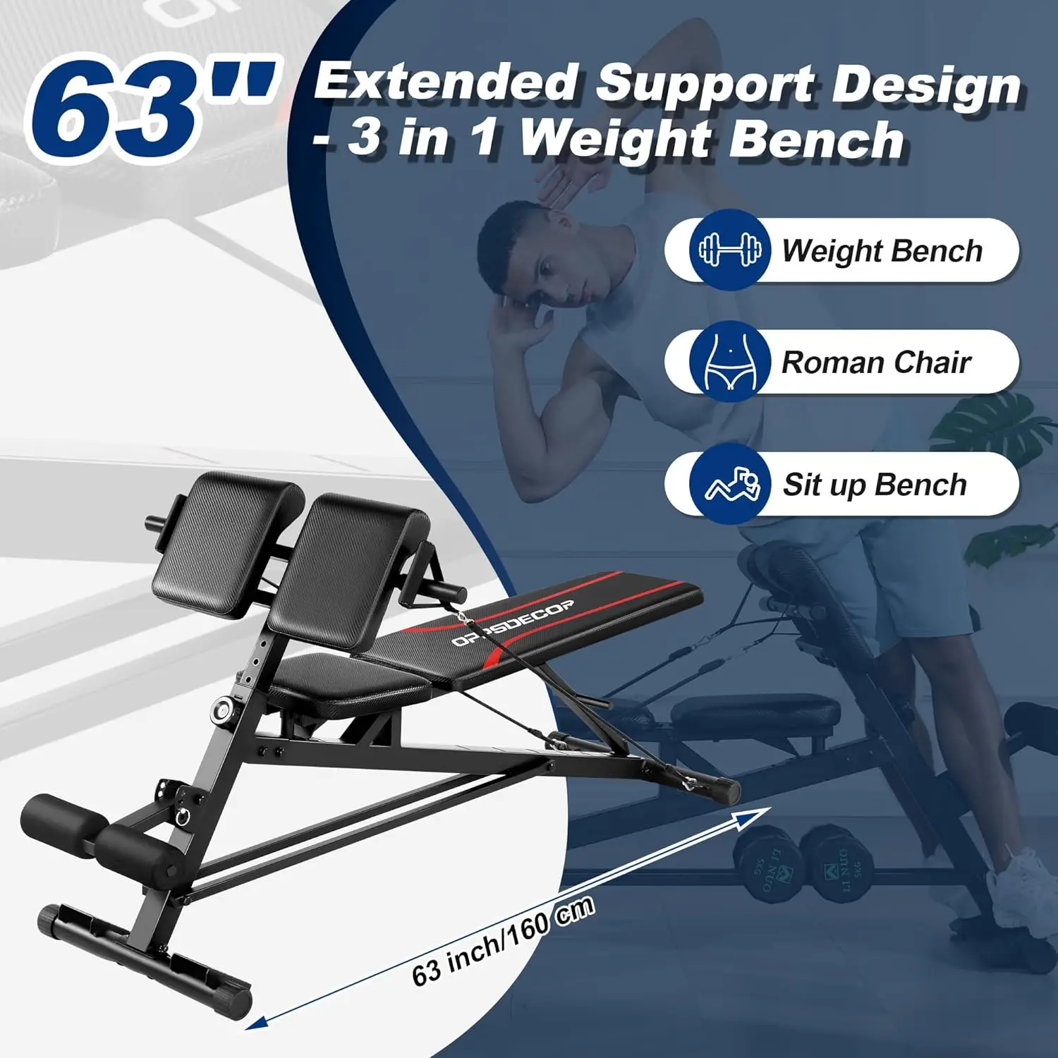 Weight Bench Set with Preacher Curl Hyper Back Extension, All-in-One Sit Up Bench, Roman Chair, Professional Bench Pre