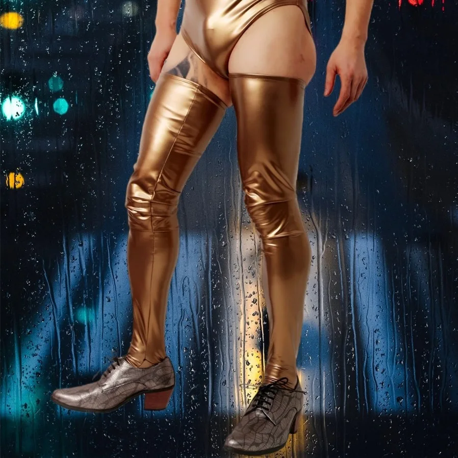 Sexy Imitation Latex Thigh Socks W03 Imitation Latex Dummy Mirror Stockings Nightclub Tights Matching Socks