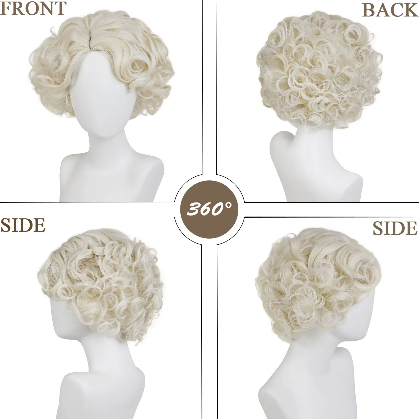 البلاتين شقراء مثير مارلين شعر مستعار الاصطناعية موجة الاصبع قصيرة مجعد خمر الباروكات للنساء مقاومة للحرارة شعر مستعار تأثيري حلي