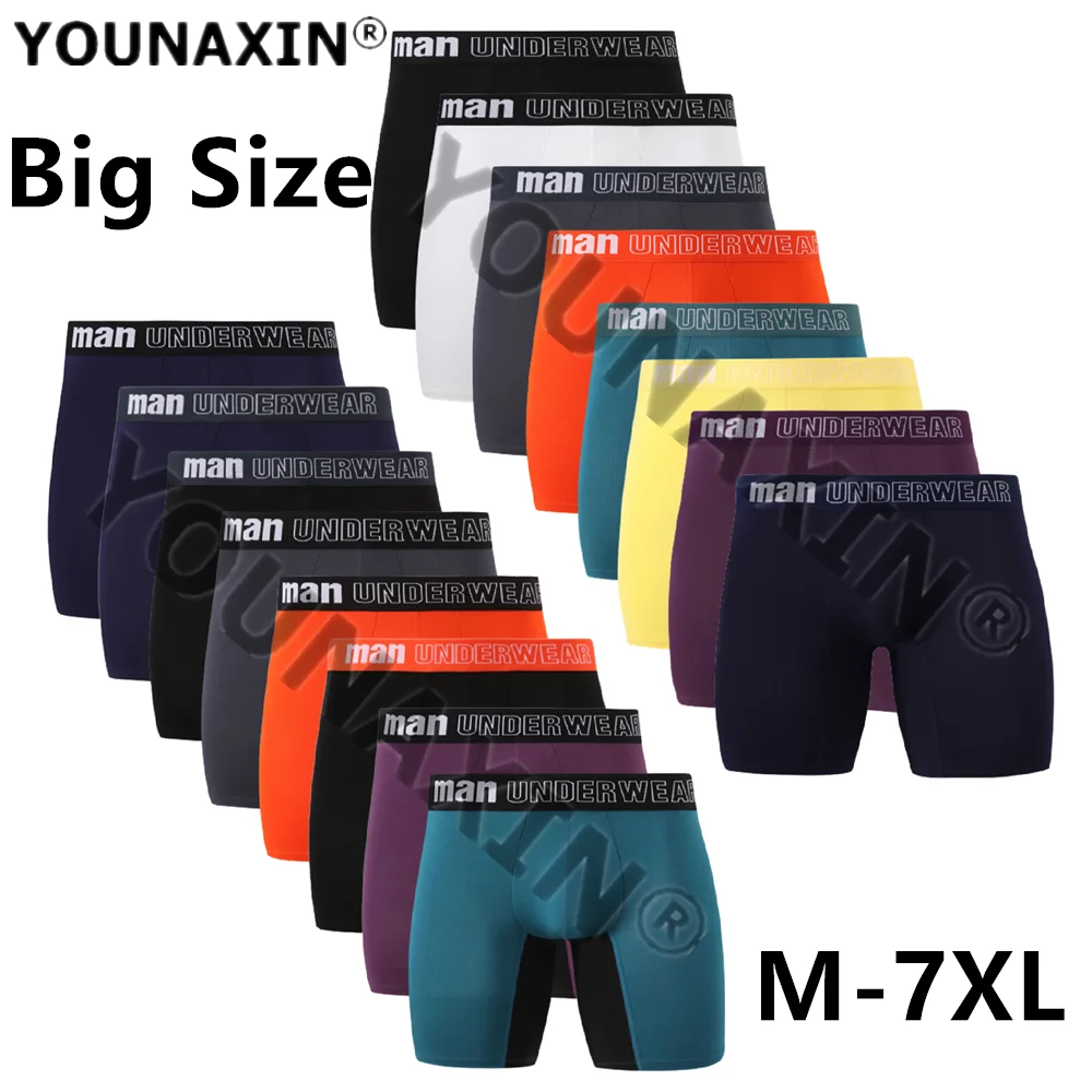 1 Pieces Big Size Men Underwear Boxers Briefs Panties Bamboo Fiber Knickers Boy Underpants Stitching Color Long Undies 6XL 7XL