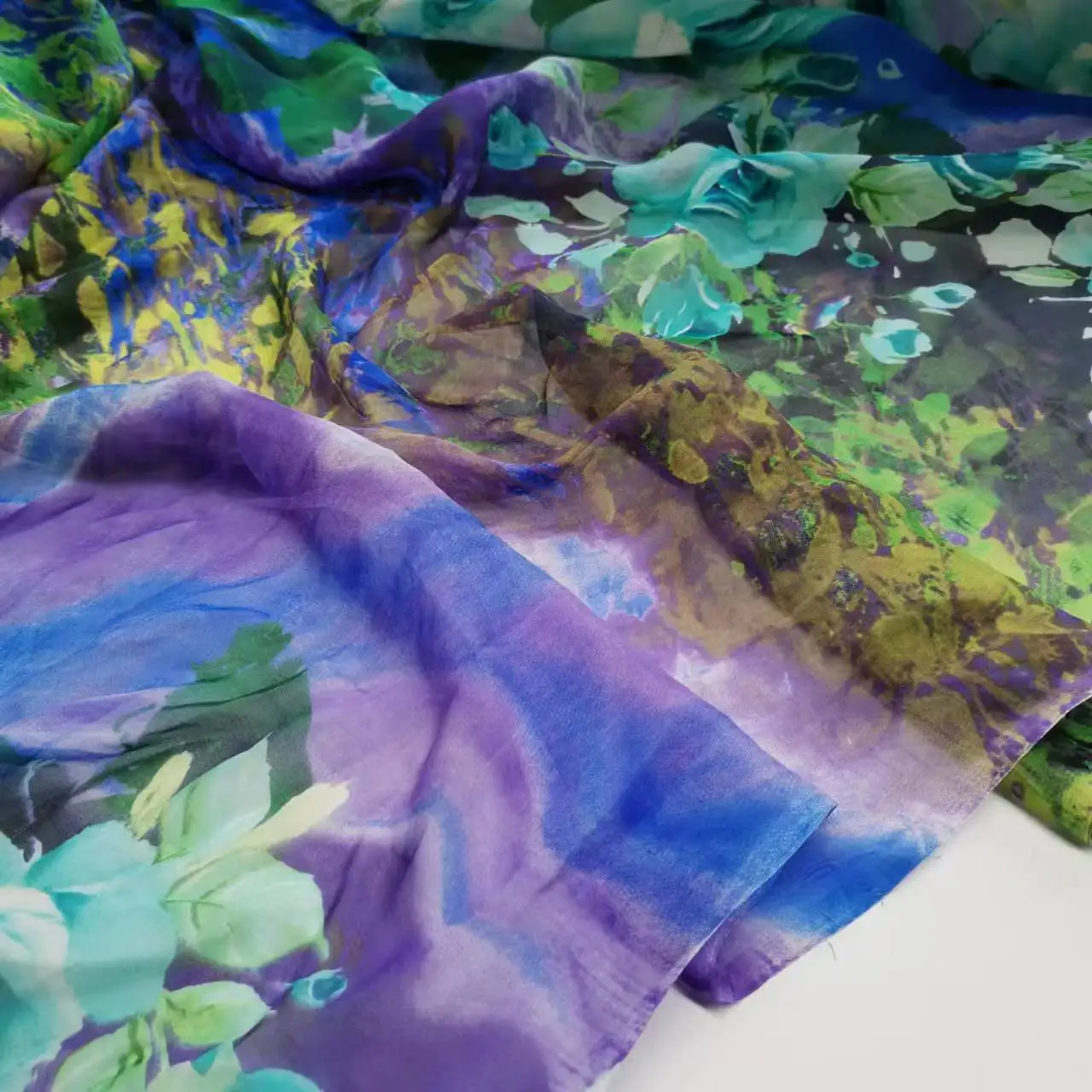 Floral Pure Silk Chiffon Thin Fabric Width 135cm Soft 6mm Dress Scarf DIY Sewing Material