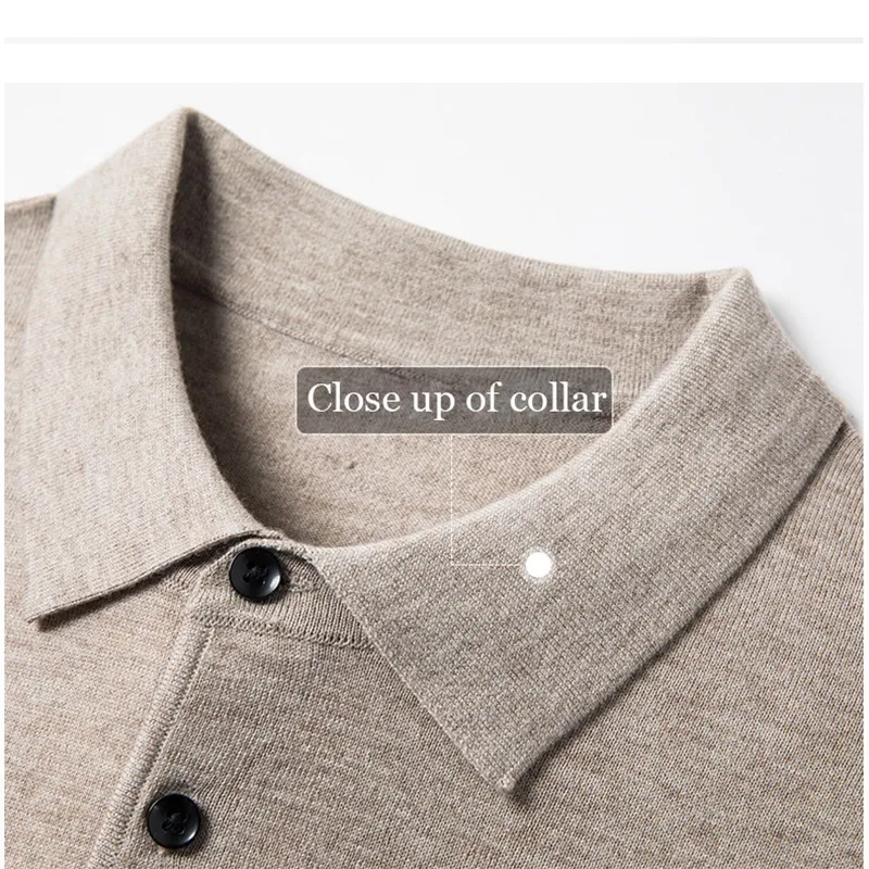 100% Pure Wool Polo Collar Sweater Men Tops Autumn Winter Male Business Casual Turndown Knitted Pullover Cashmere Polo Shirt