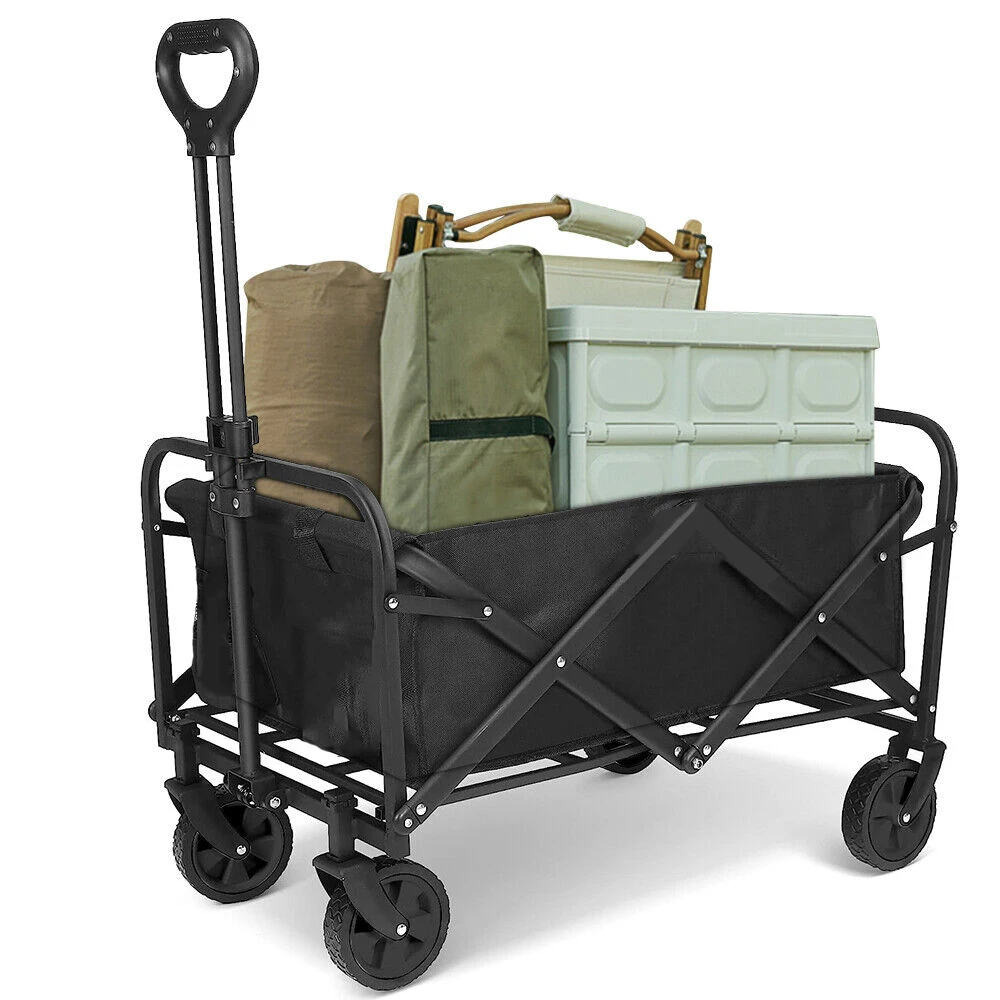 Portable Folding Cart Camping Wagon Beach Trolley with Wheels Outdoor Large Capacity Push Cart Dolly Utility Foldable Trolley