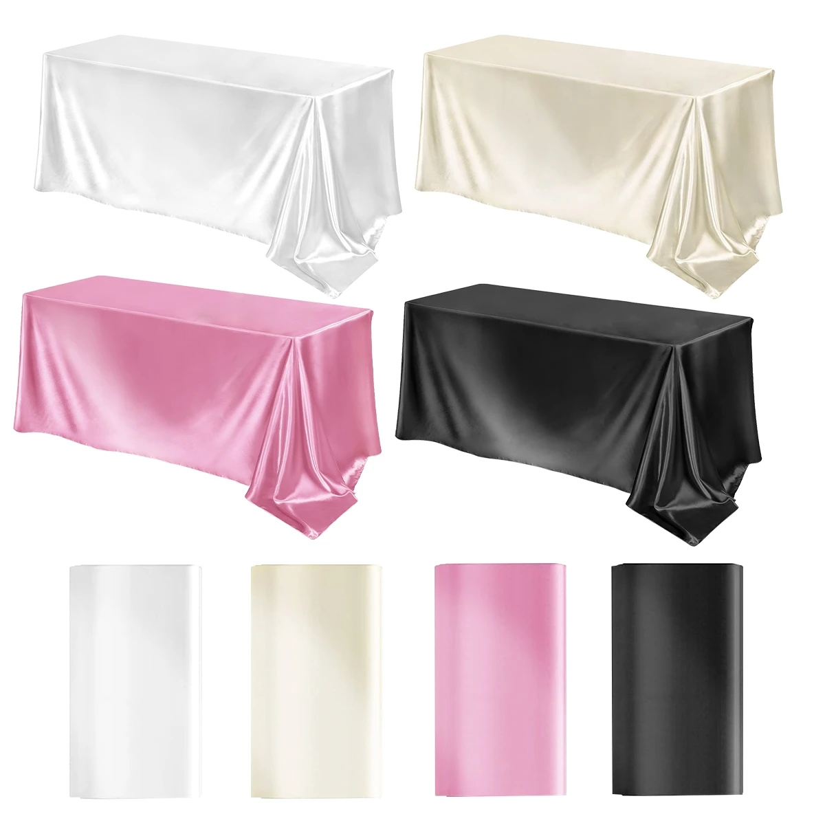 Rectangle Tablecloth Satin Table Cloth Bright Smooth White Pink Solid Color Table Cover Wedding Party Supplies Table Decors