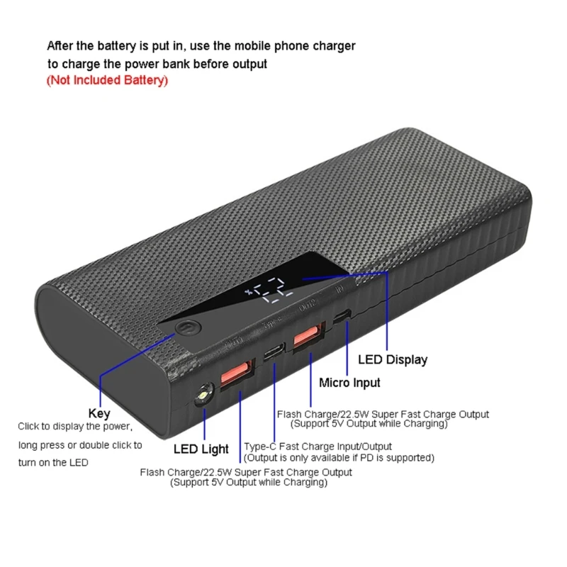 Новинка 2022, 5 слотов, внешний аккумулятор 21700 для самостоятельной сборки, внешний аккумулятор 21700, чехол для аккумулятора QC3.0, быстрая зарядка, ЖК-дисплей, чехол для внешнего аккумулятора