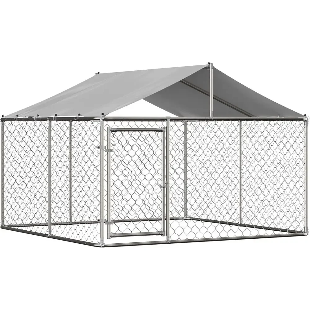 

Sturdy Galvanized Steel Outdoor Dog Kennel with UV-Resistant Cover, Lockable Door for Large Pets (118 L x 118 W x 71 H)