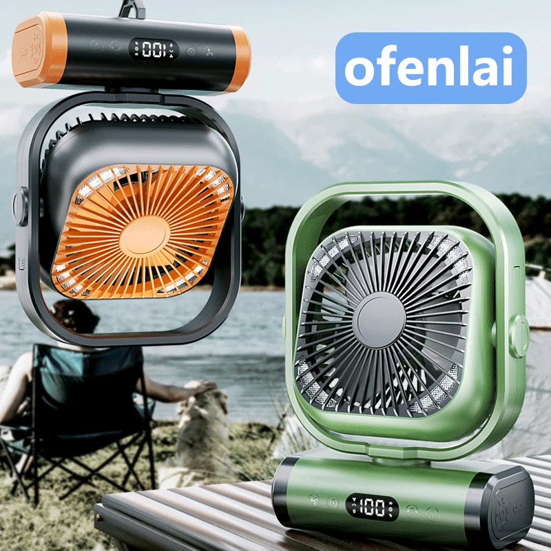 OFENLAI Portable Camping Fan with LED Light Remote Control 30000mAh Rechargeable Tent Fan 6 Speed Oscillating USB