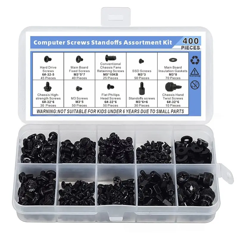 AB13-Motherboard Standoffs& M. 2 SSD Mounting Screws Included-400 Piece For PC Building And Repairing Computer Screw Kit