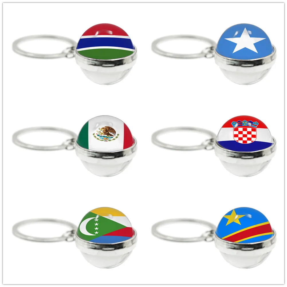 Djibouti,Uganda,Gambia,Congo,Gabon,Comoros,Lesotho,Somalia,Bulgaria 25mm Double-Sided Glass Cabochon Ball Keychain