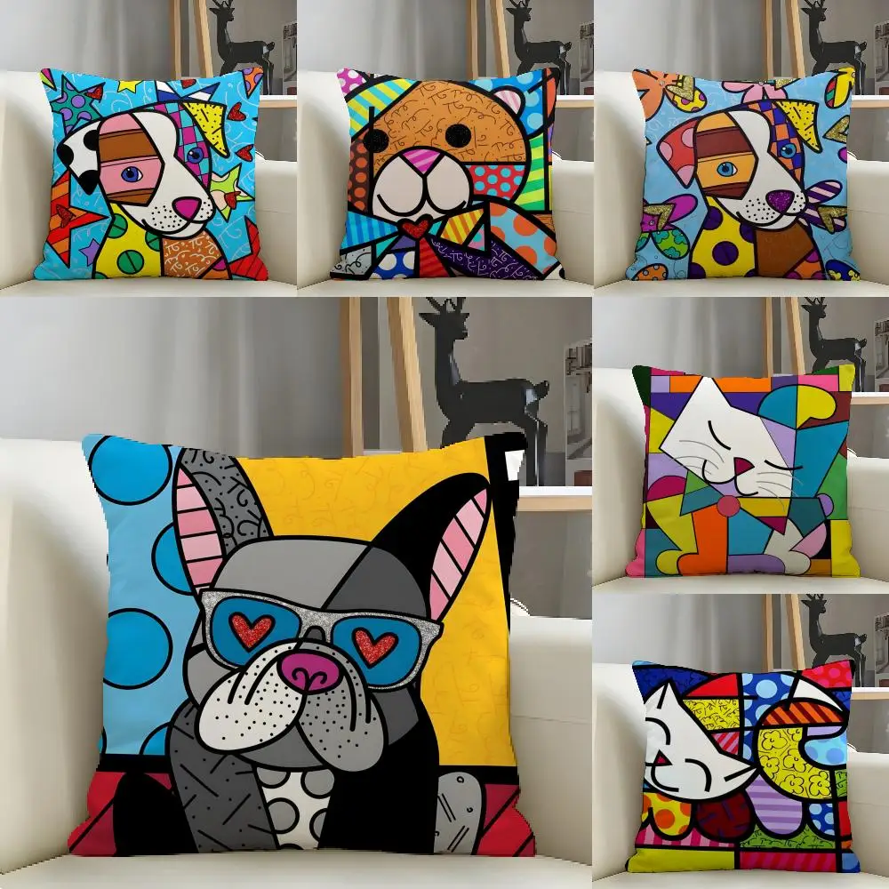 Pillow Case Natural Linen Pillow Case Double-Sided Decor Sofa Pillowcase Home Decor Pop Art R-Romero Britto 2