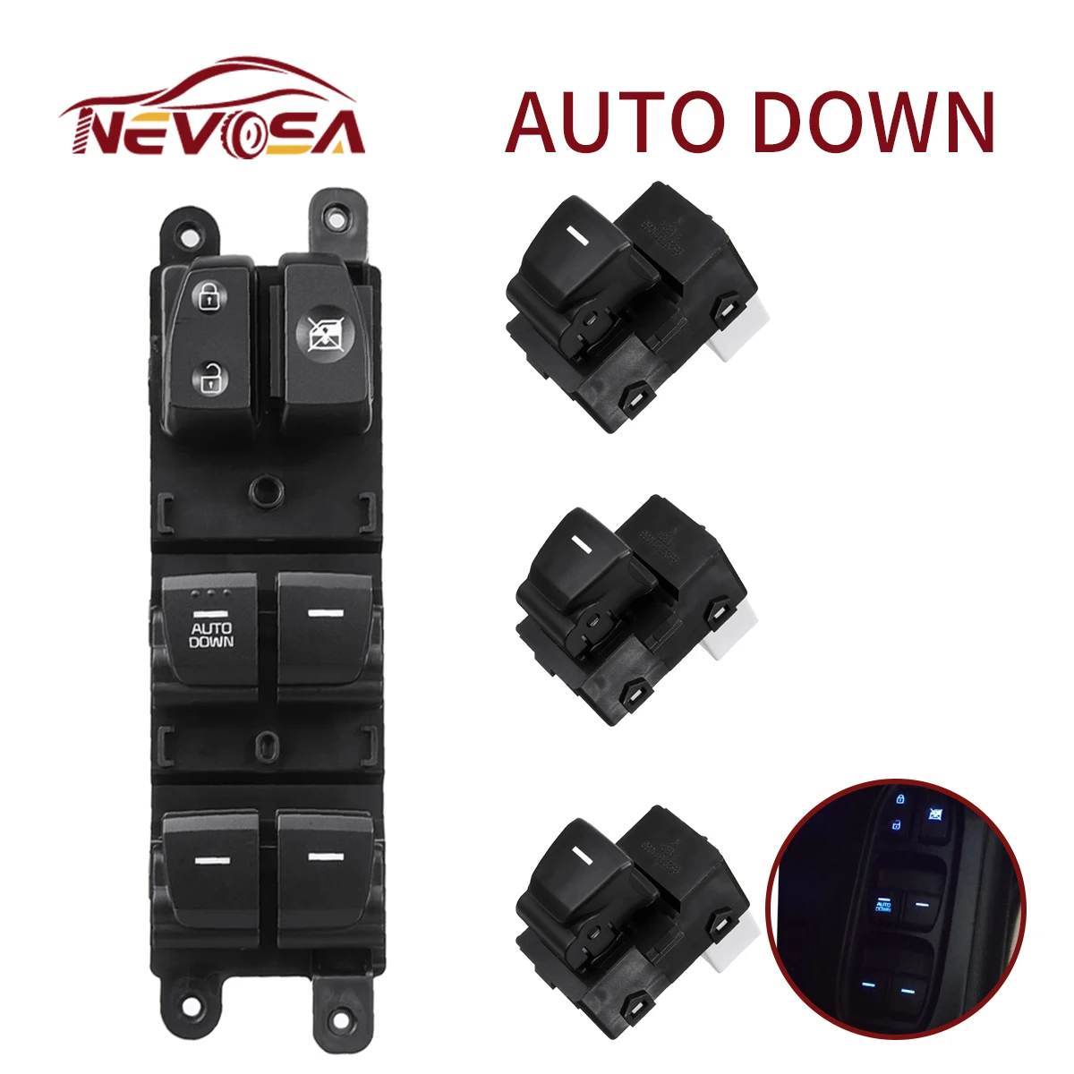 

For Hyundai IX25 Creta 93570-C9100 Set With Blue Backlight Front Left LHD Power Window Switch Control Car 93580-C9000 18Pins