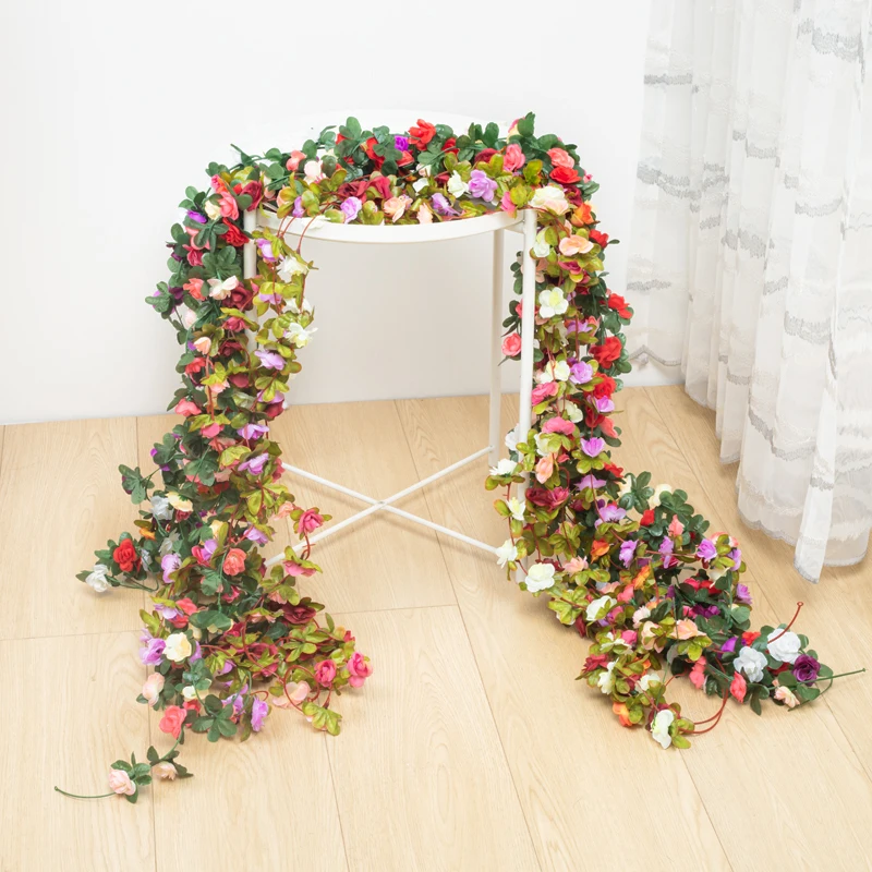 Unrovice 2.5M Primavera Autunno Fiori di rosa artificiali Ghirlanda Matrimonio Casa Camera Parete fai da te Pianta finta Viti Decorazione arco da