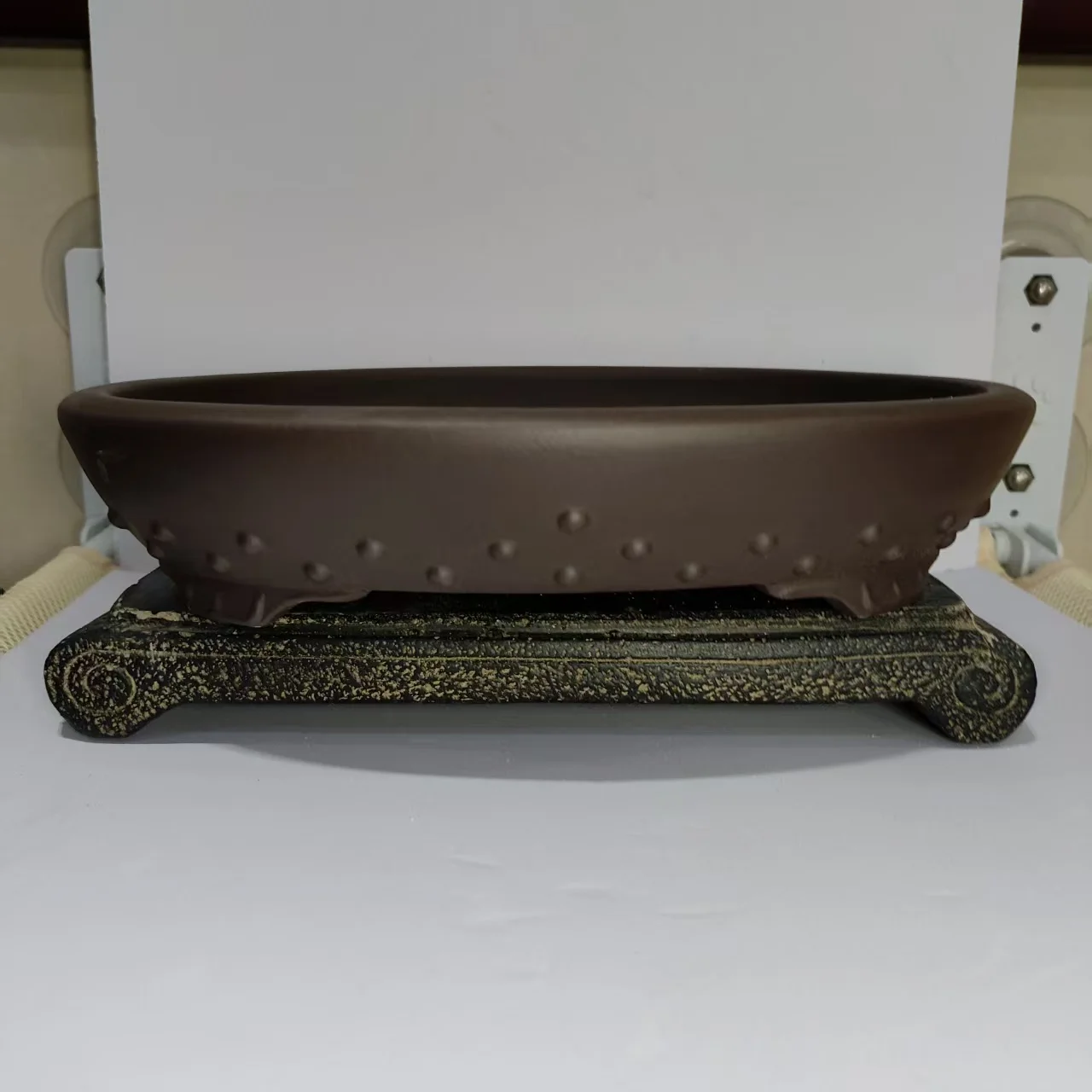 Yixing shallow Bonsai Pots Unglazed oval Pot with nail design