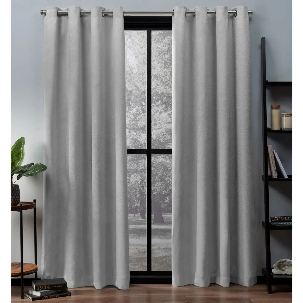 

Curtains Oxford Textured Sateen Room Darkening Blackout Grommet Top Curtain Panel Pair, 52x84, Silver Window curtains