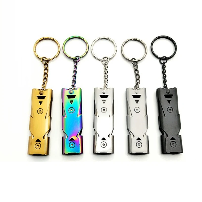1PCS Dual Tube Stainless Steel Emergency SOS Whistle Keychain Outdoor Hiking Camping Survival Tool