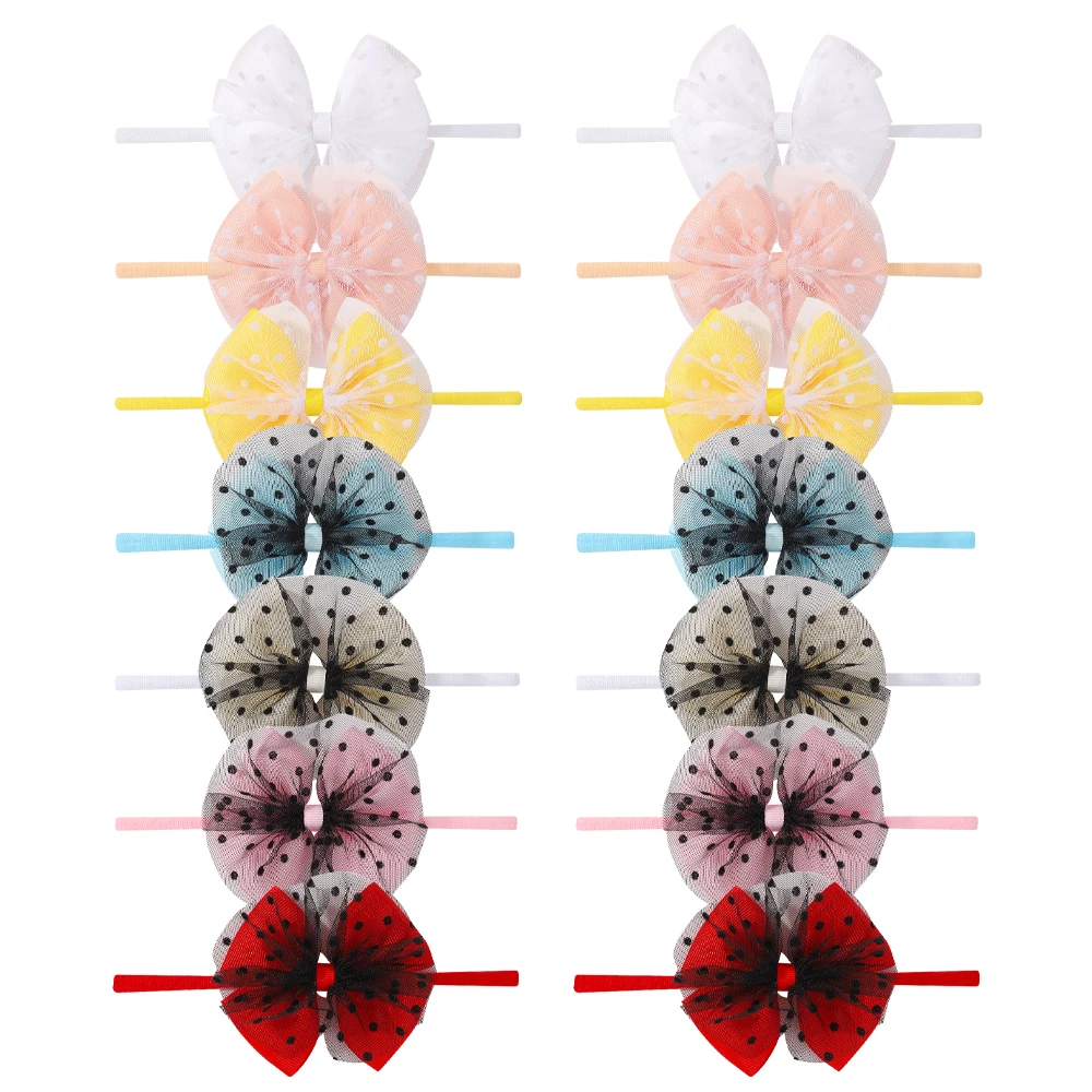 2 قطعة/المجموعة الشيفون الشريط القوس شريط مطاطي هيرباند مع مطاطا النايلون عقال موضة دوت بنات الأميرة إكسسوارات الشعر هدايا #1