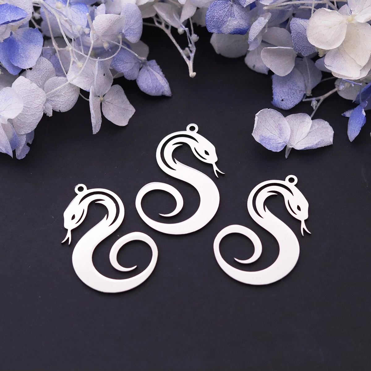 3Pcs Gothic Stainless Steel Hollow Snake Serpent Charms Pendant for Jewelry Making DIY Bracelet Necklace  Animal  Accessories