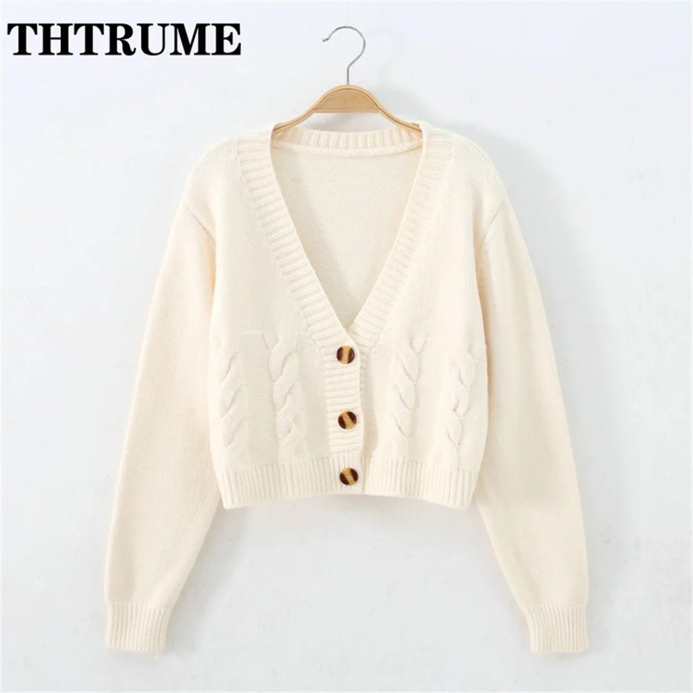 Sexy V-Neck Loose Sweaters Fashion Women Long Sleeve Autumn Knit Korean Single Breasted Jumpers Tops Casual Office Lady Cardigan