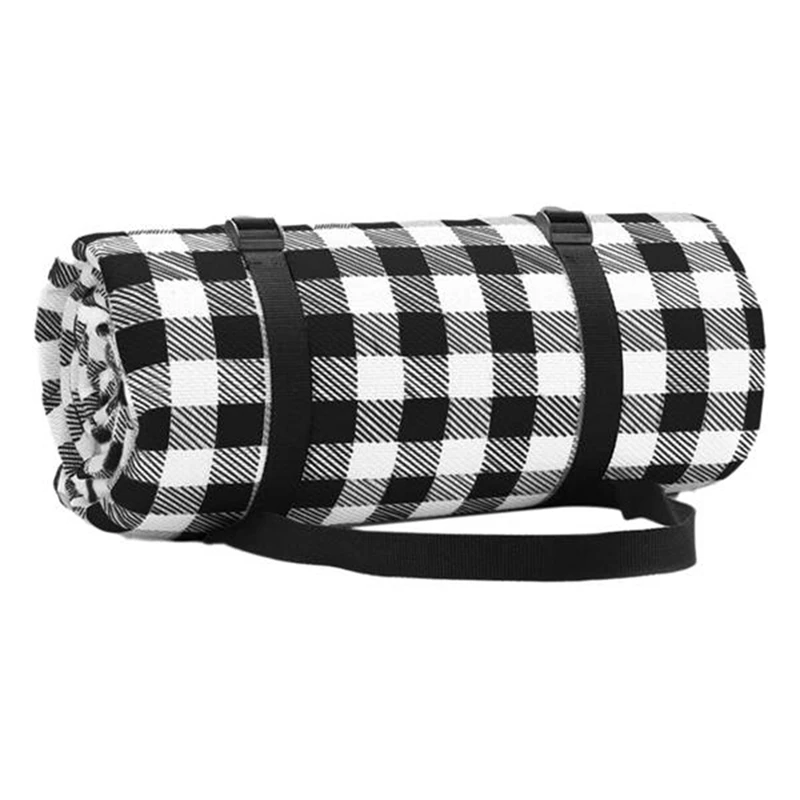 1 PCS Picnic Cloth Folding Mat Soft Blanket Black-White Outdoor Folding Camping Beach Lattice 150Cmx200cm