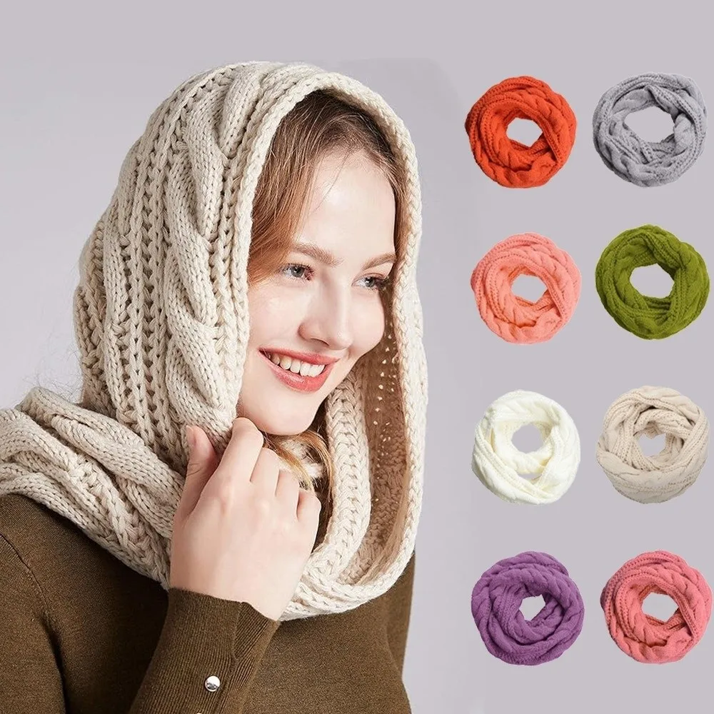 Simple Solid Color Knitted Scarf Thickened Korean Style Wool Bib Neck Wraps Neck Warmer Warm Scarves Women