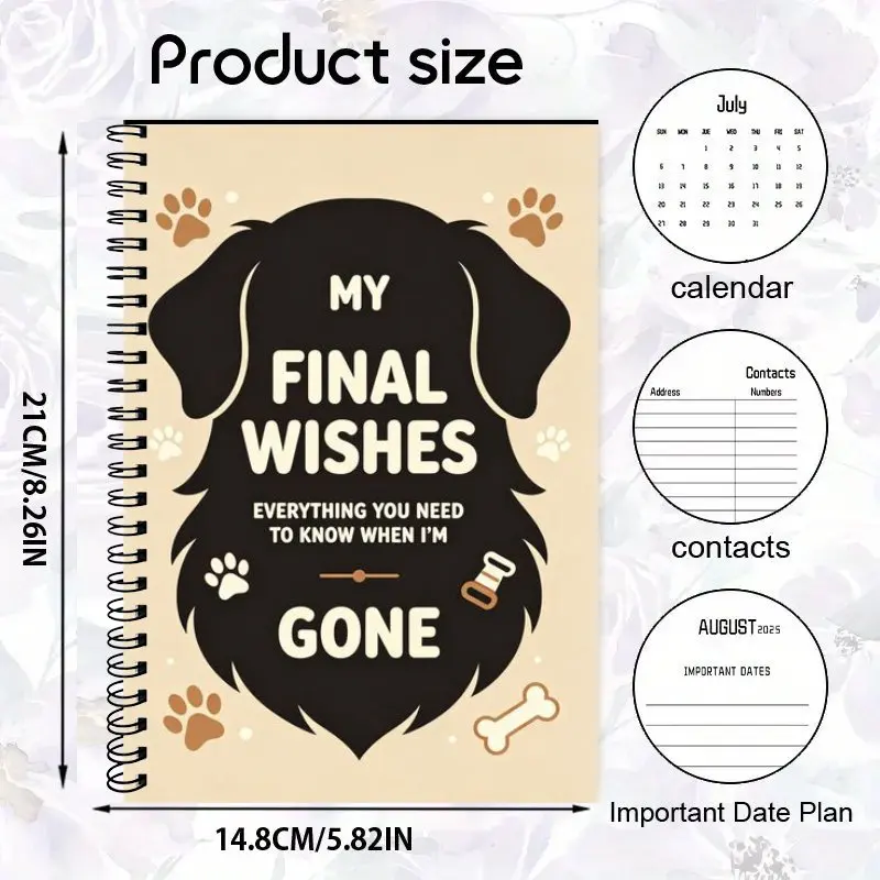 A5 Spiral Notebook,Funny End of Life Planner Final Wishes Planning Guide, Cute Dog Pattern Guided Final Arrangements
