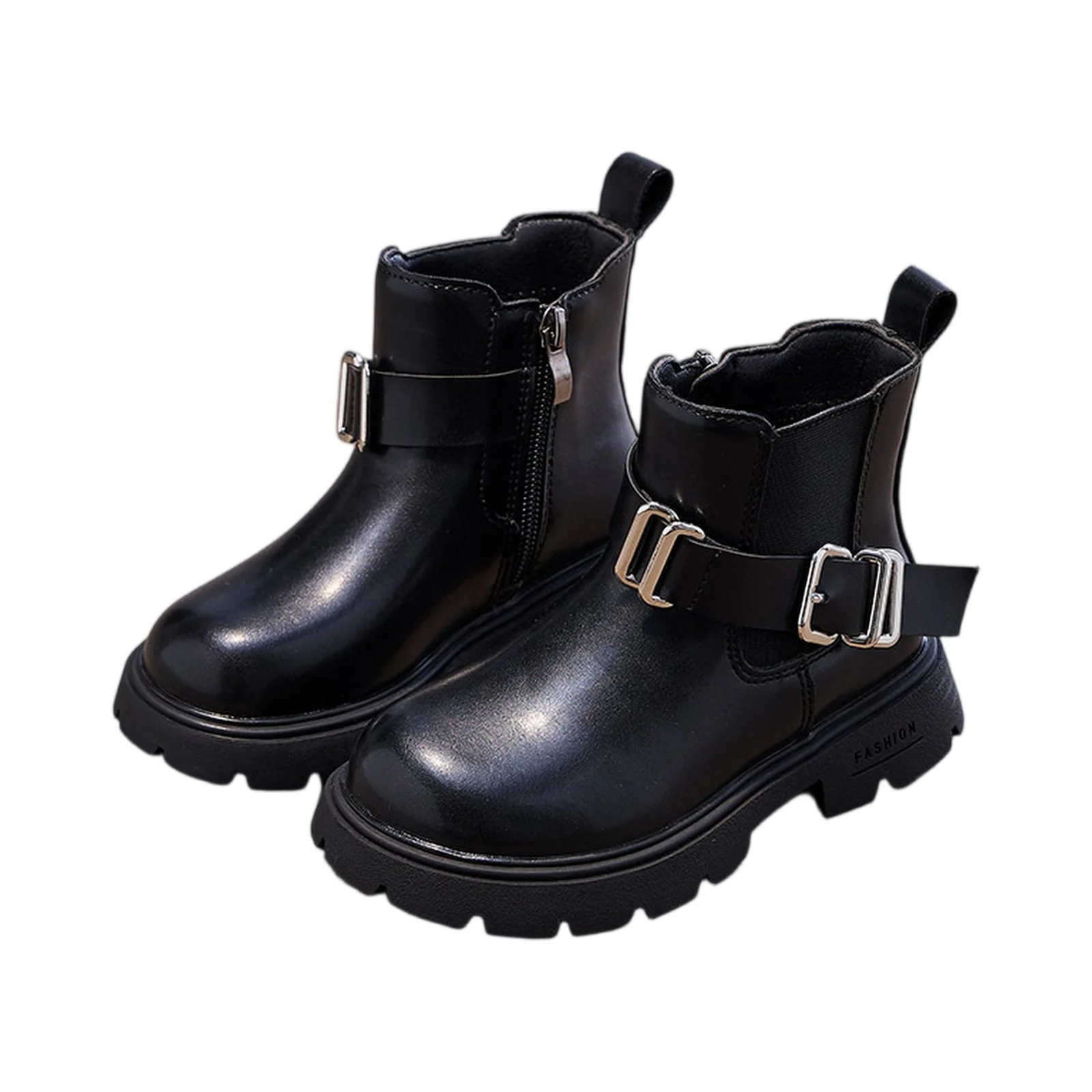 Fashion Motorcycle Boots for Girls Winter Side Zipper Outdoor Children Shoes Trendy Metal Buckle Little Girl Sneaker 2026
