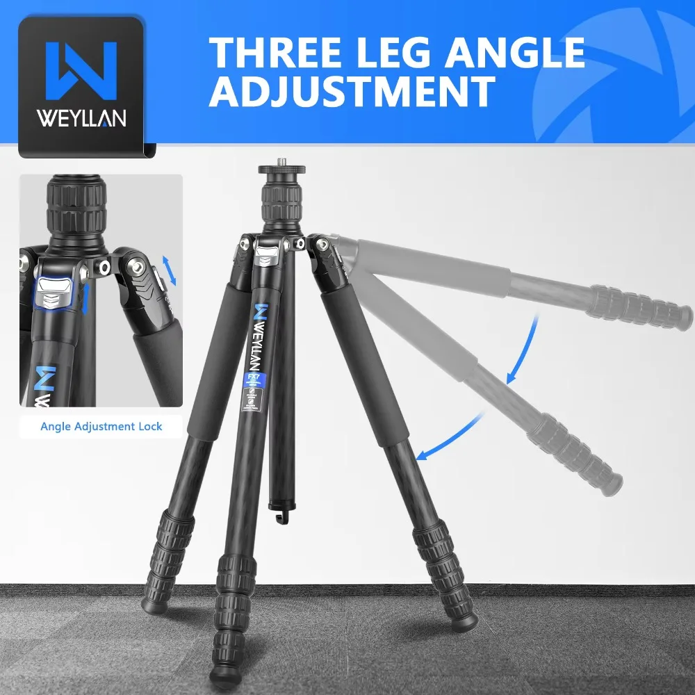 Weyllan FX7 Professional Carbon Fiber Tripod 76.2inch Max Load 25kg Tripod Monopod for Digital DSLR Heavy Duty Camera Stand